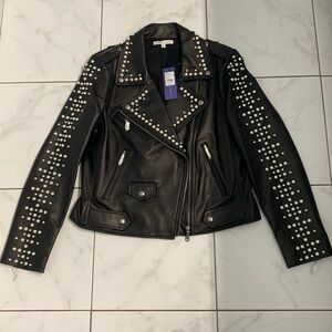 NWT Rebecca Minkoff WES MOTO leather jacket with pearls Black Medium